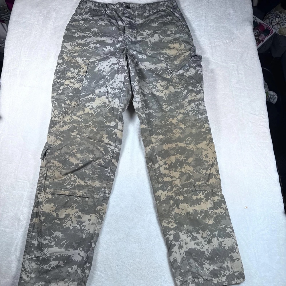 US Army ACU Pants Mens Medium Long Gray Digital‎ Camo Cargo Ripstop Button Fly